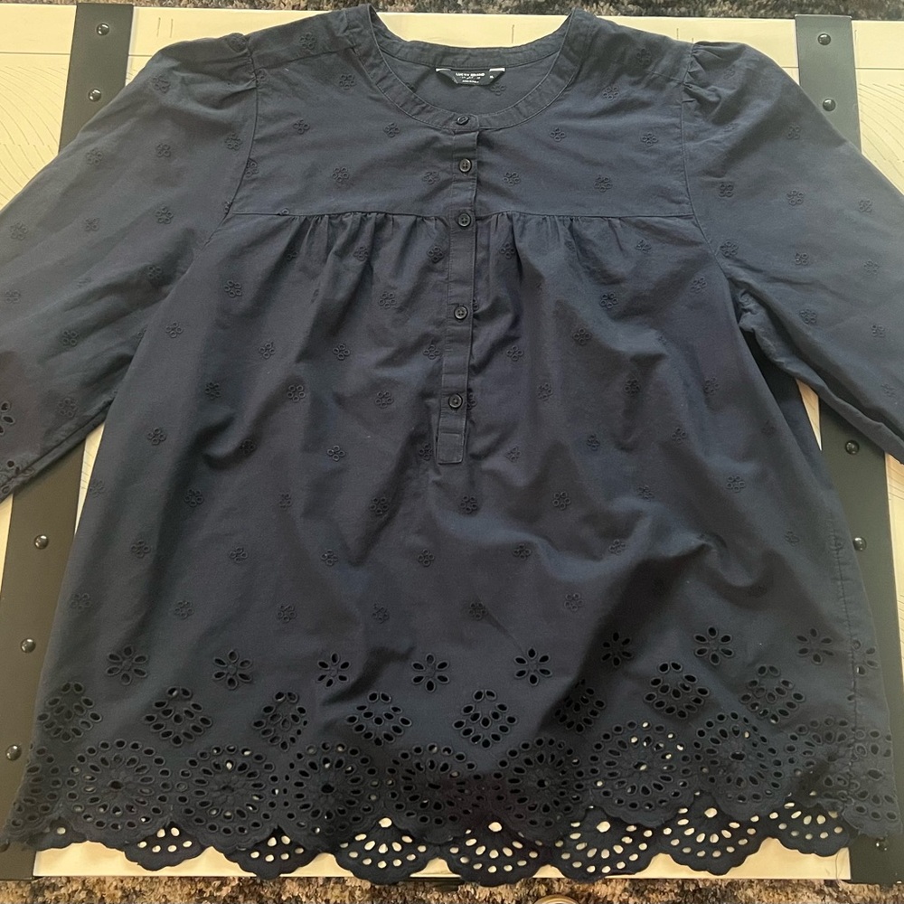 Lucky Brand Dark Blue Eyelet Blouse